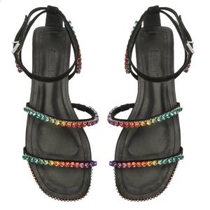 SCHUTZ: Loule Nubuck Flat Sandal! Black leather, multicolor details $35